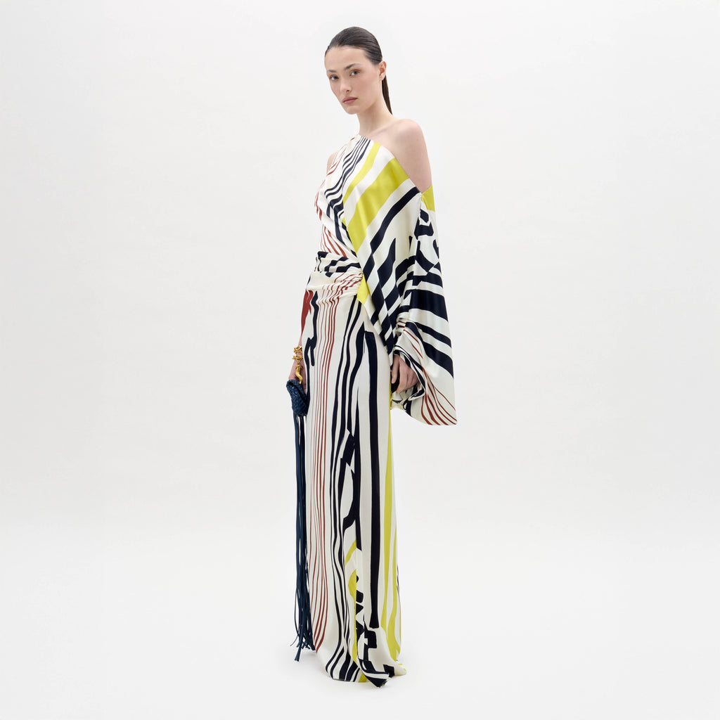 One-shoulder Stripe Floor-length Dress