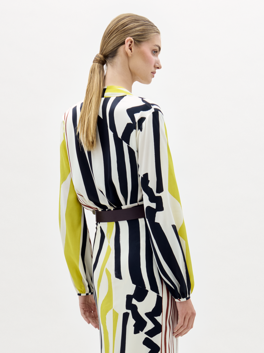 Patterned Deep - V Waist - belted Top