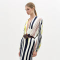 Patterned Deep - V Waist - belted Top