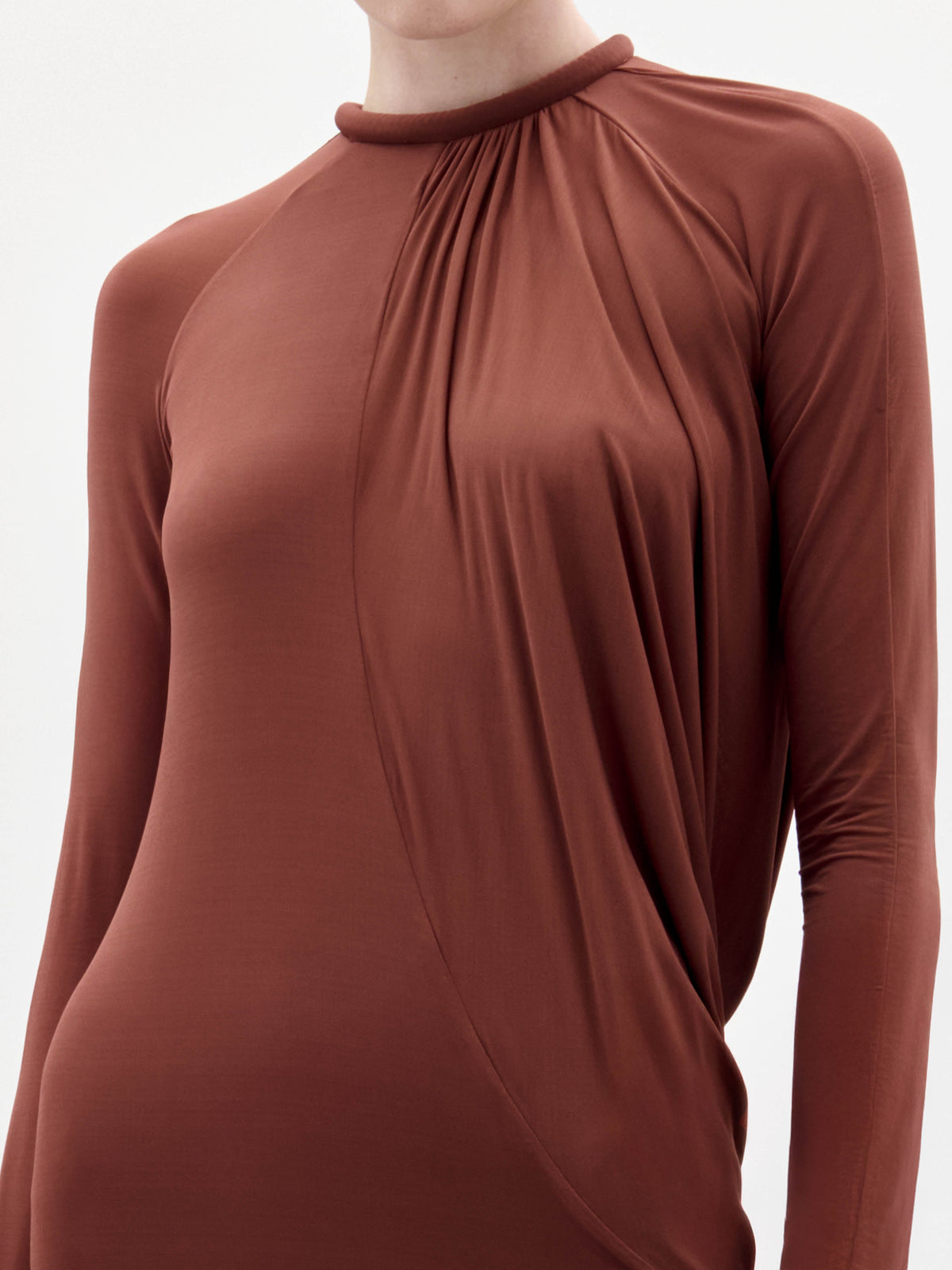 High-neck Brown Maternity Drapey Maxi Dress