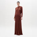 High-neck Brown Maternity Drapey Maxi Dress
