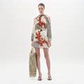 Checked Red Leaf Open-Shoulder Short Dress