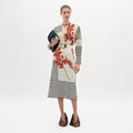 Black-white Grid Red-leaf V-neck Dress