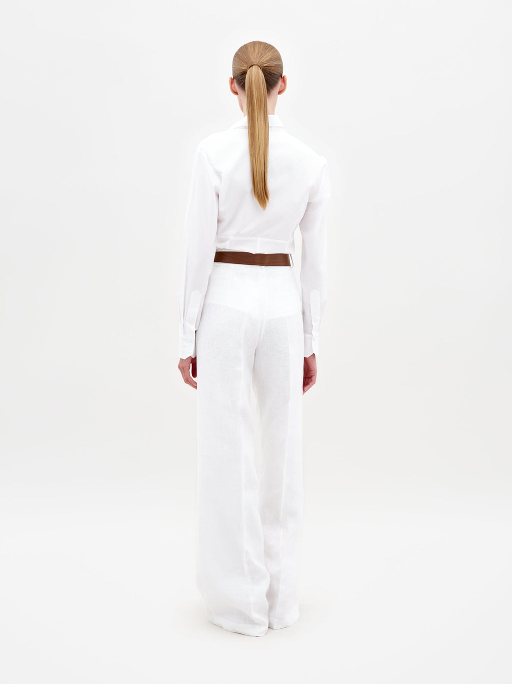 White Embroidered Shirt Wide-Leg Pants Set