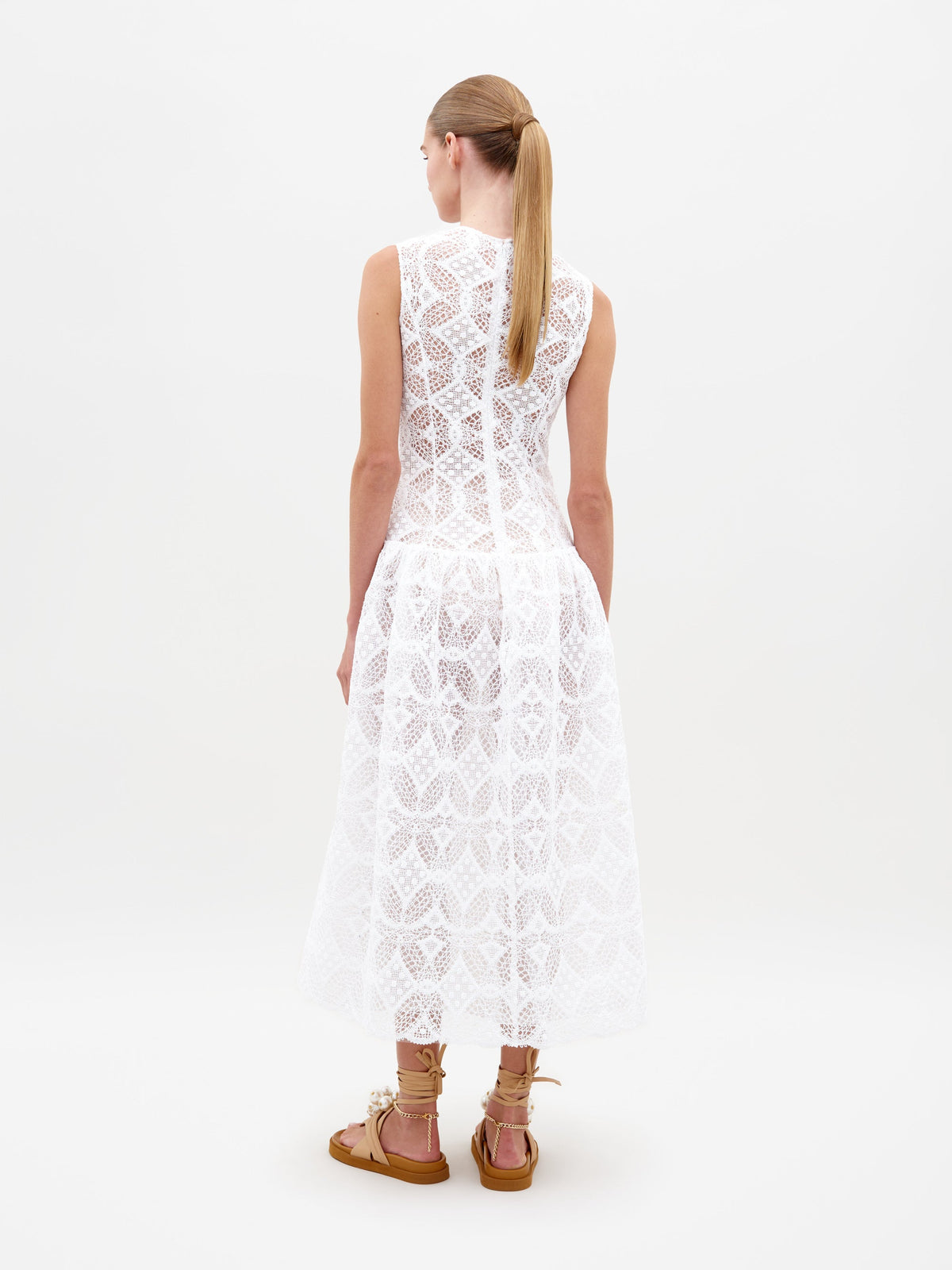 White Sleeveless Lace Midi Dress