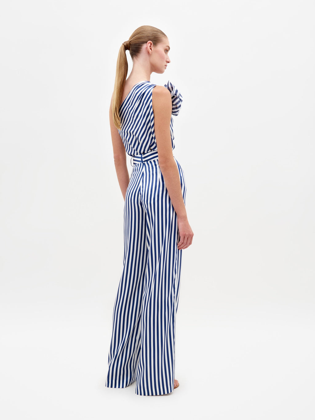Blue White Stripe Straight Wide-Leg Pants