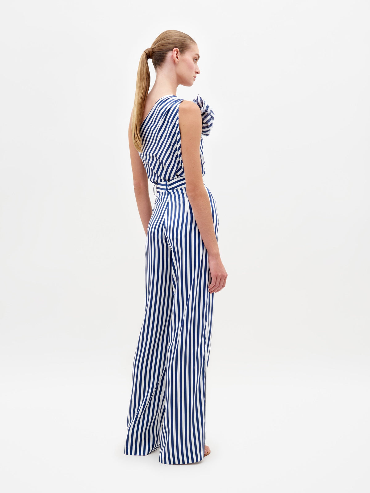 Blue White Stripe Straight Wide-Leg Pants