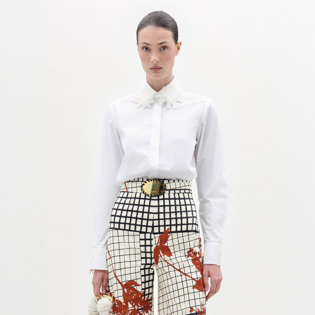 ‌Lace-collar White Long-sleeve Shirt