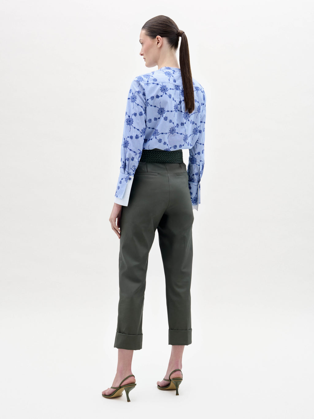 Green High-Waisted Fringe Cuffed Pants