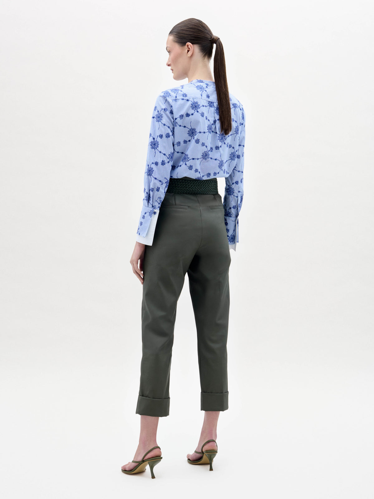 Green High-Waisted Fringe Cuffed Pants