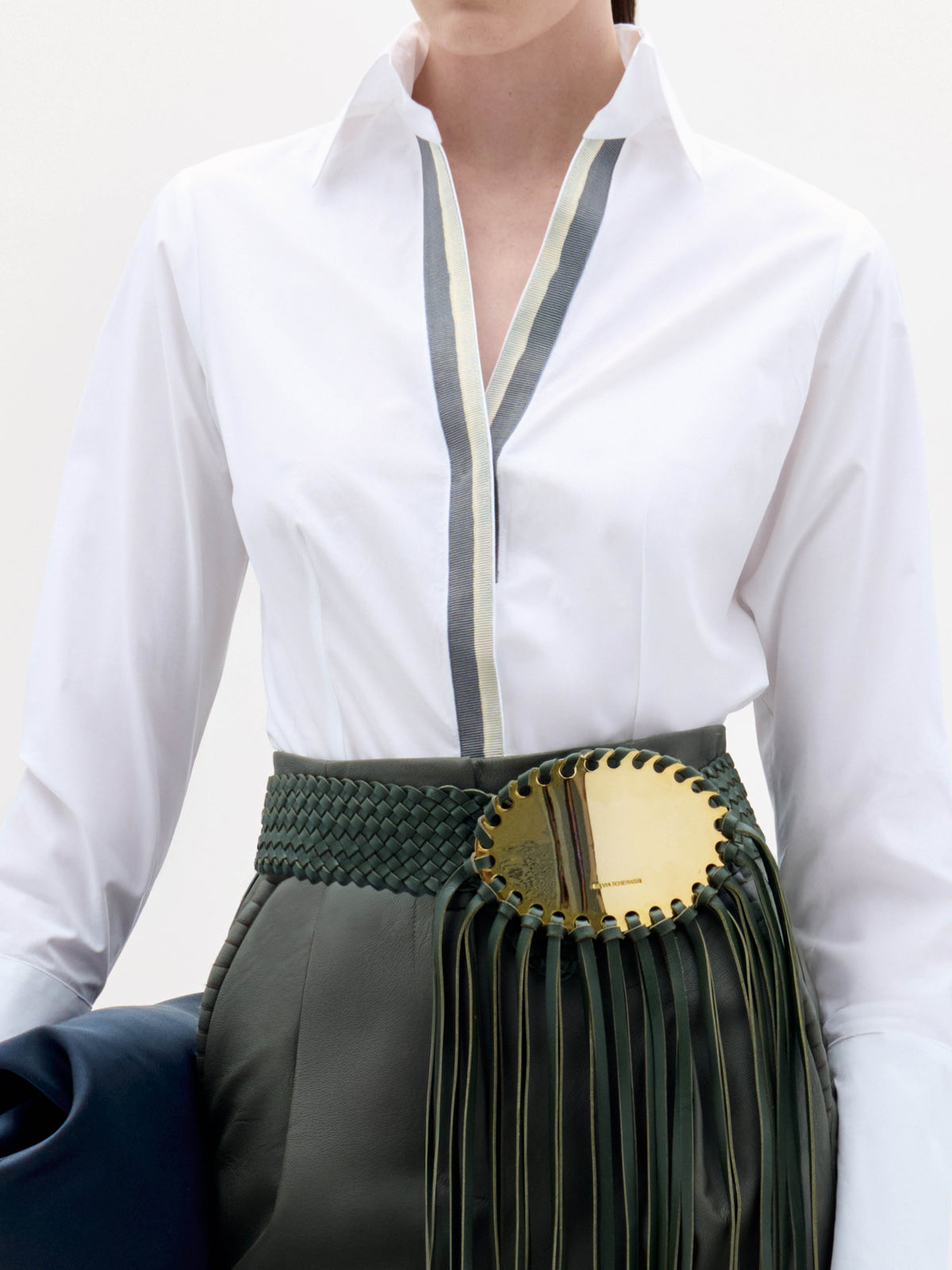 White Long - sleeve V - neck Shirt