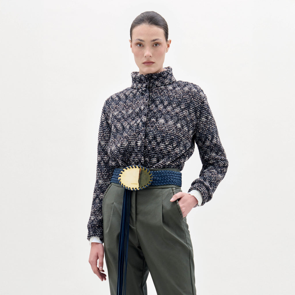 Grey-black Patterned High-neck Knitwear