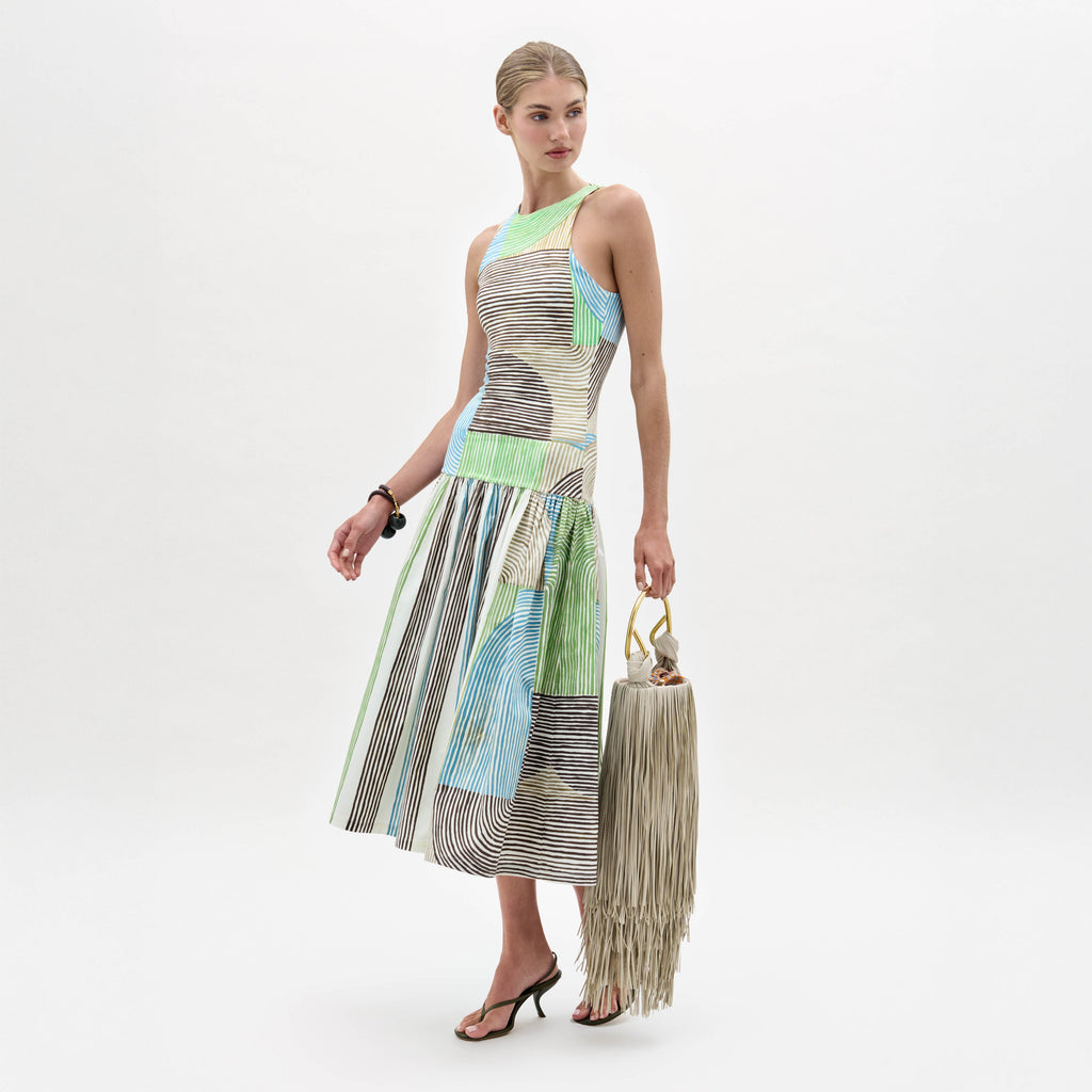 Stripe Patchwork Strap Knee-length Dress