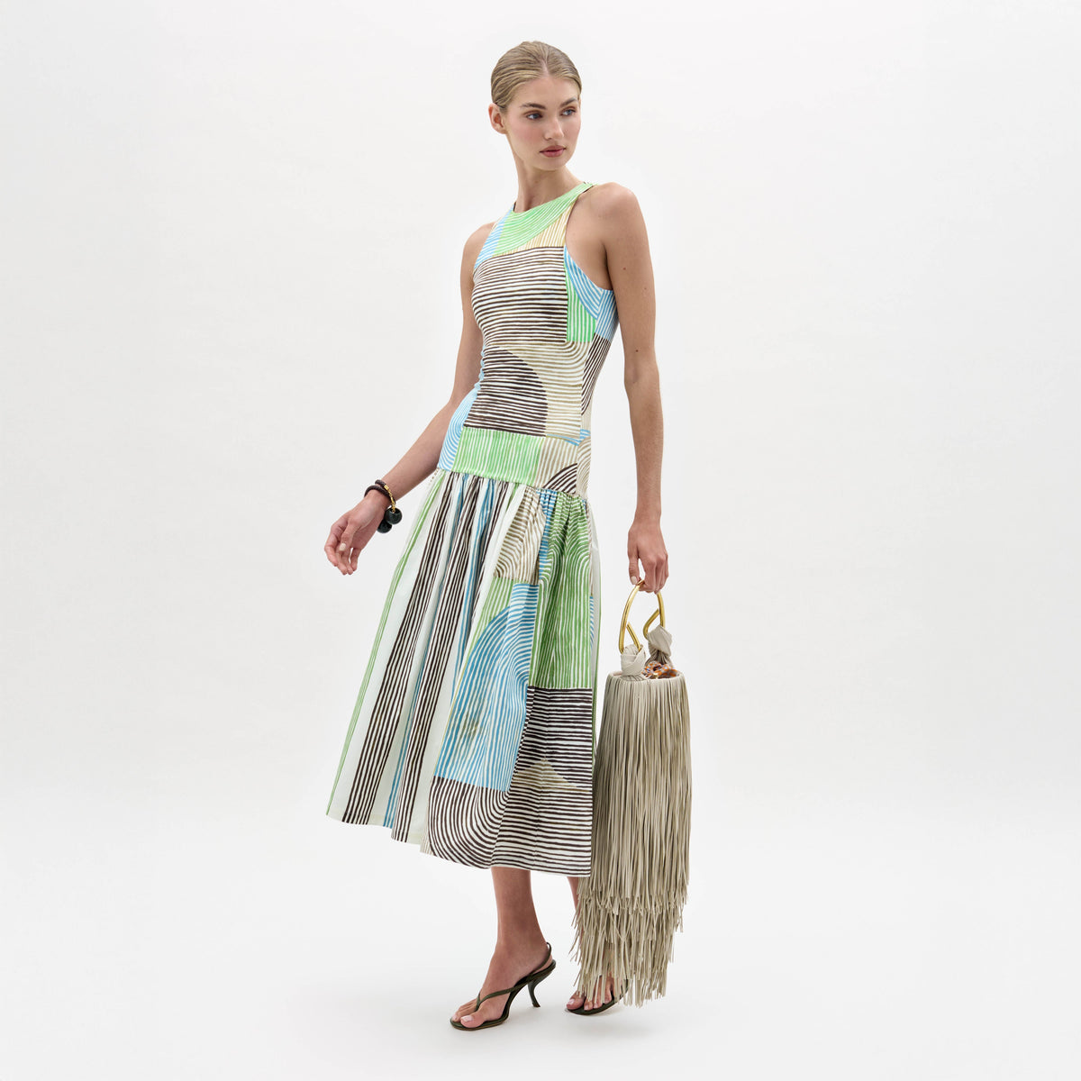 Stripe Patchwork Strap Knee-length Dress