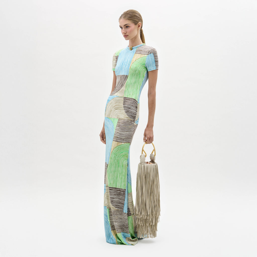 Colorful Geometric Fitted Maxi Dress