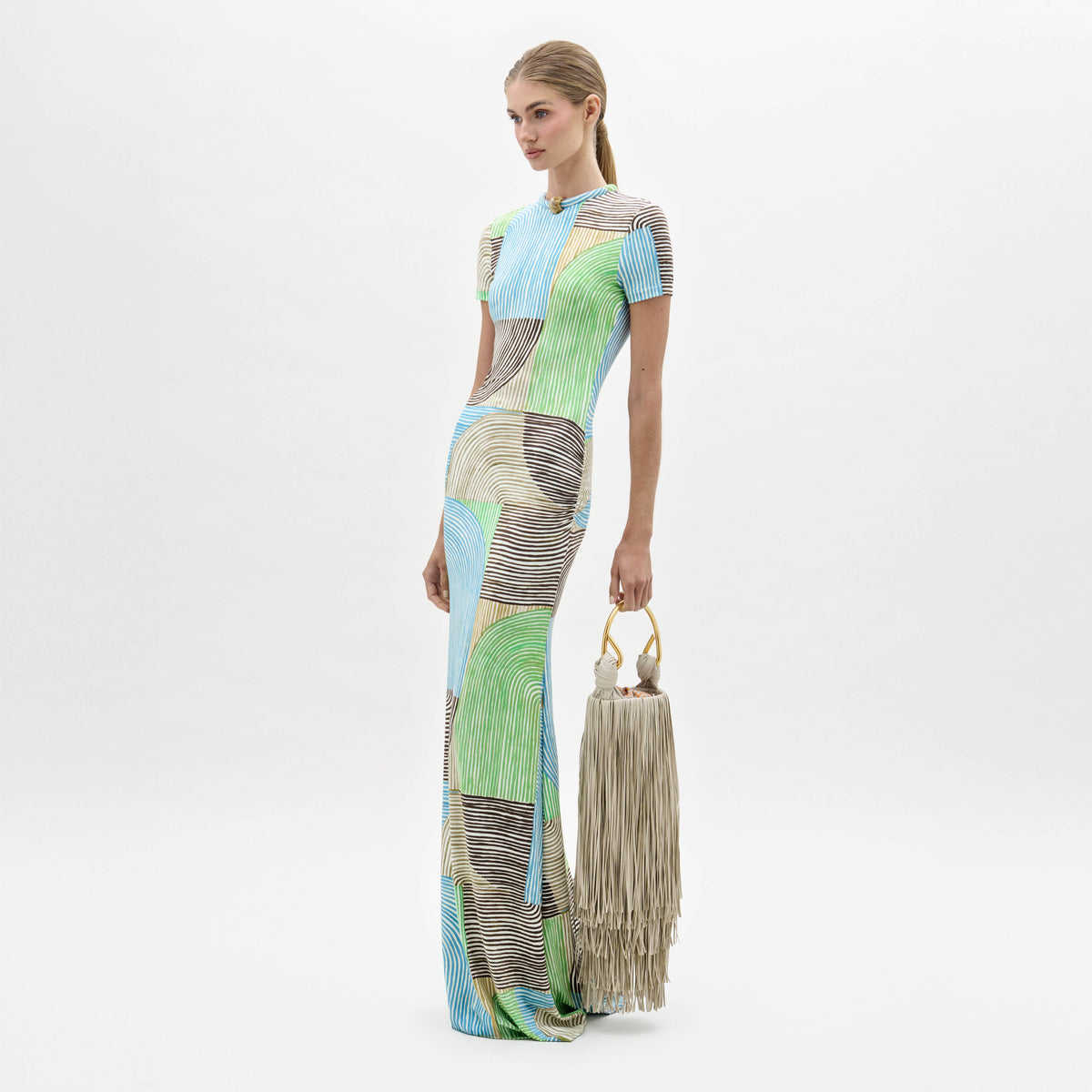 Colorful Geometric Fitted Maxi Dress