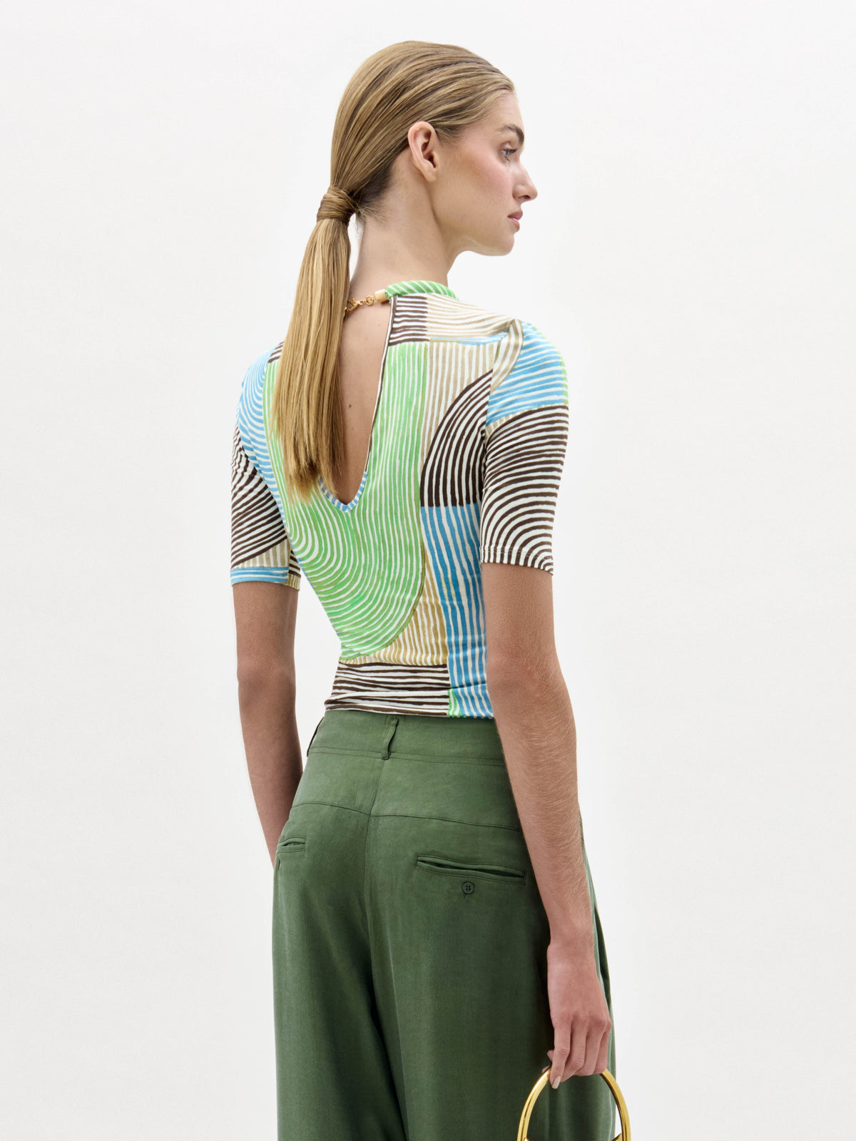 Patchwork Stripe Round-neck Short-sleeve Top