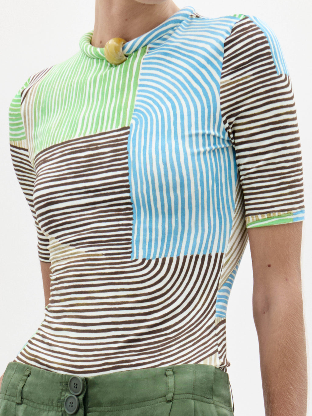Patchwork Stripe Round-neck Short-sleeve Top