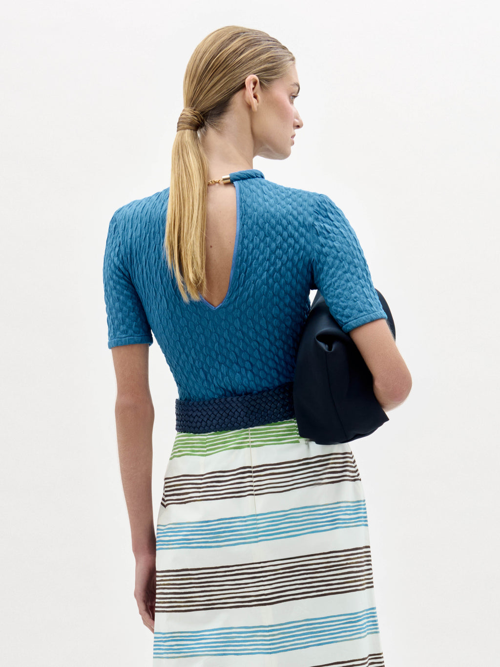 Blue 3D-textured Short-sleeve Knitwear