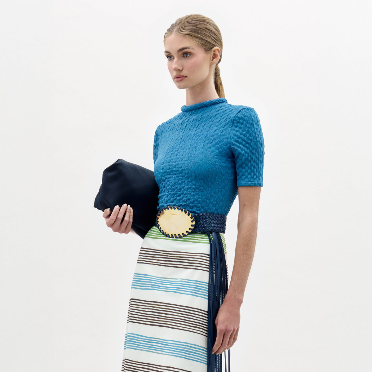 Blue 3D-textured Short-sleeve Knitwear