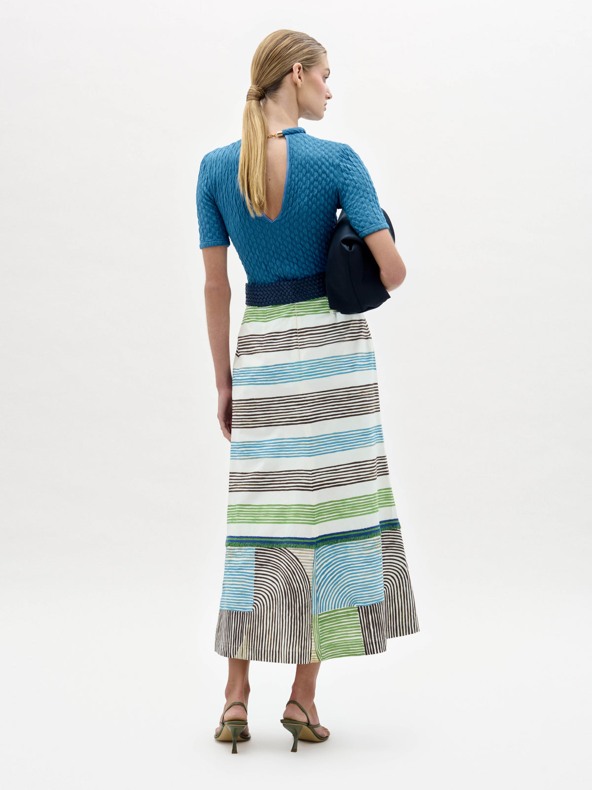 Striped Fringe High-Waisted Skirt