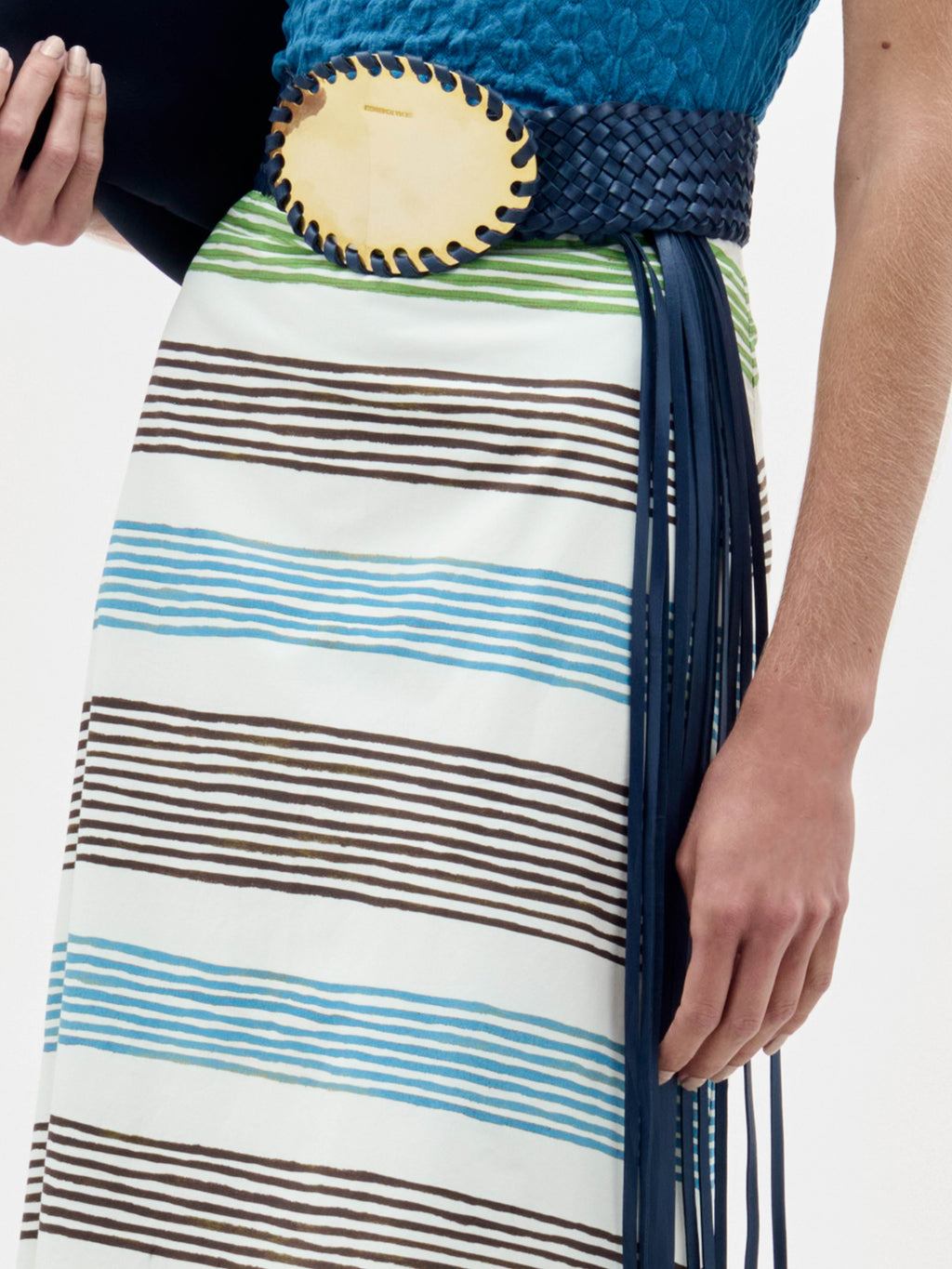 Striped Fringe High-Waisted Skirt