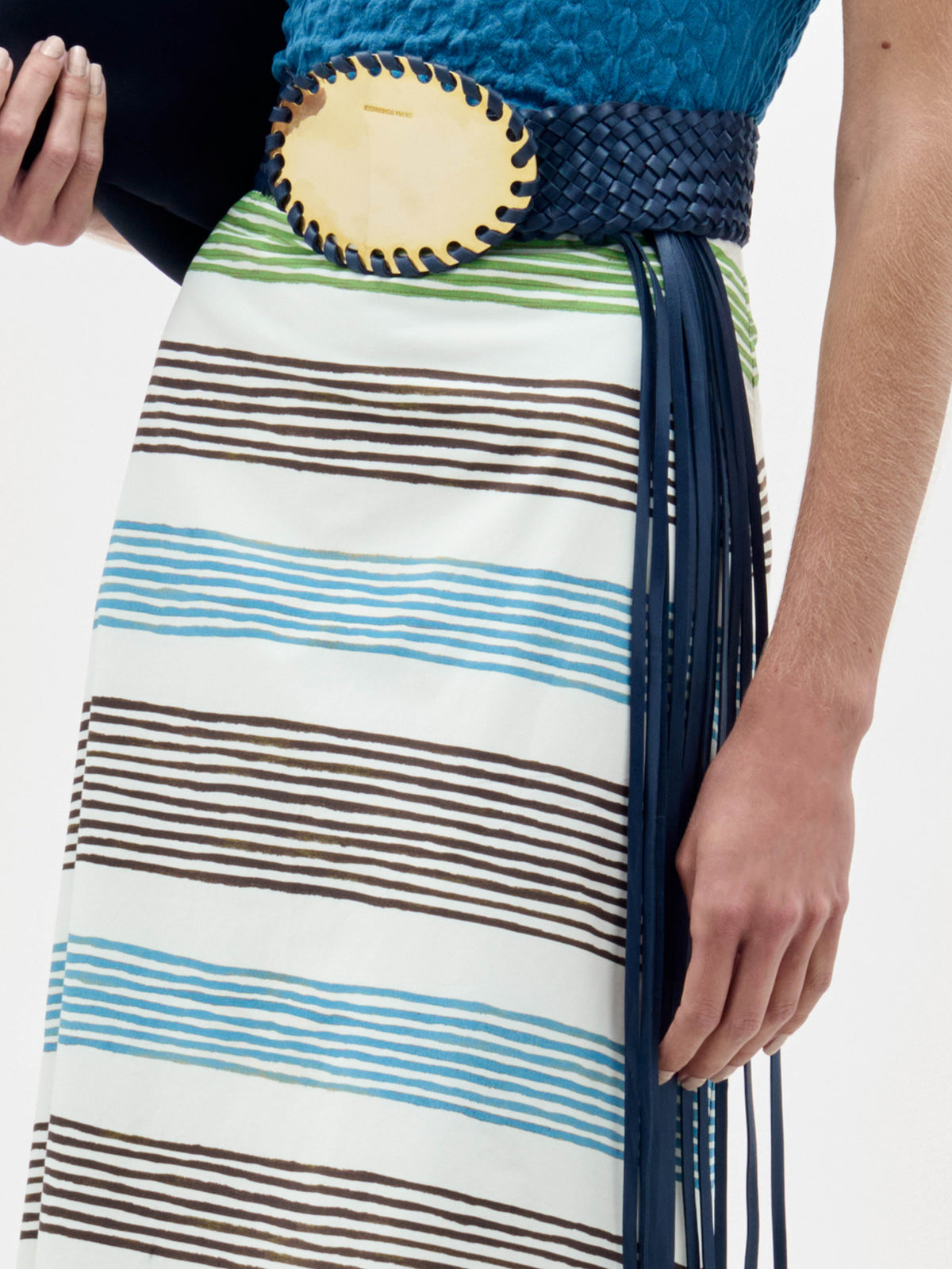 Striped Fringe High-Waisted Skirt