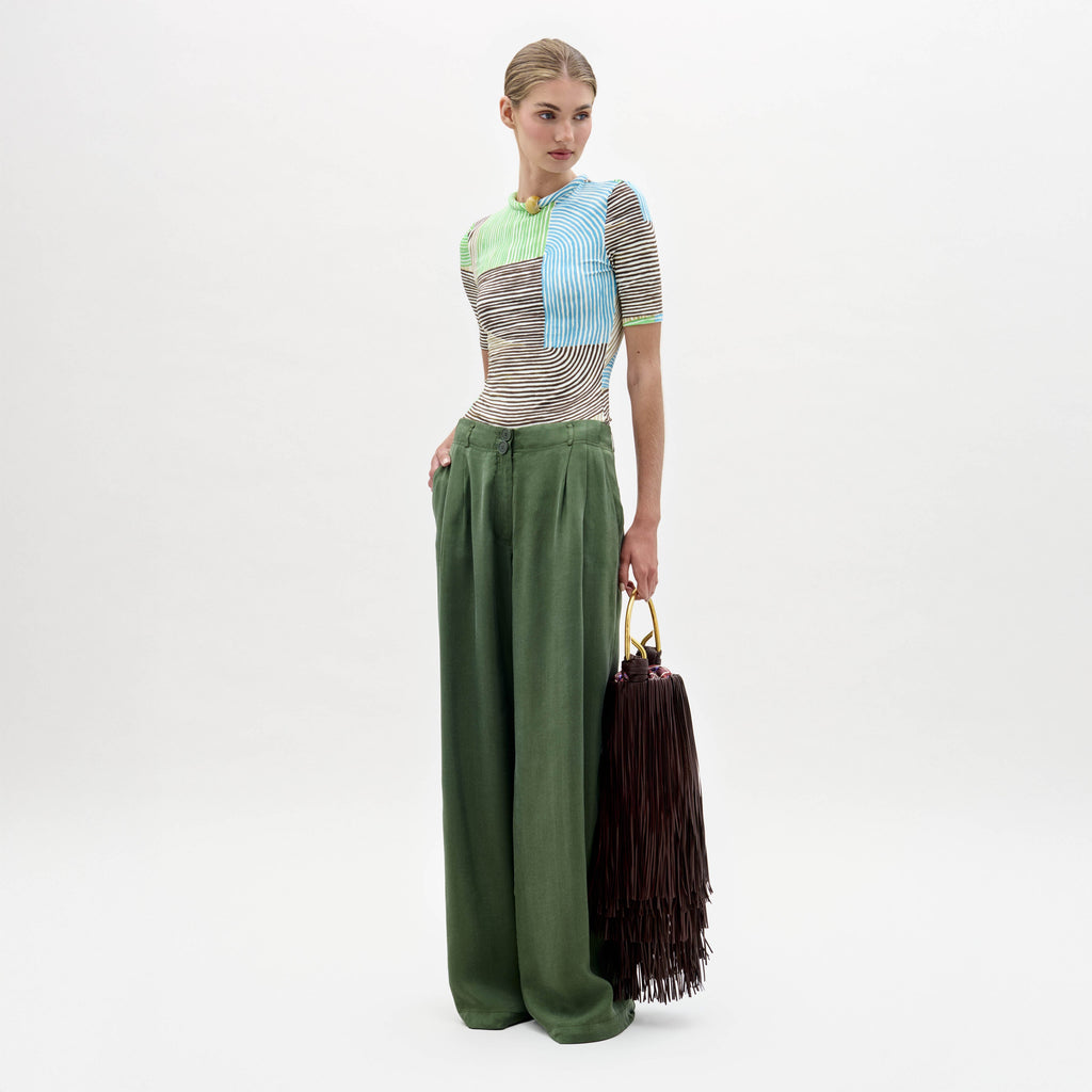 Green High-Waisted Wide-Leg Pants