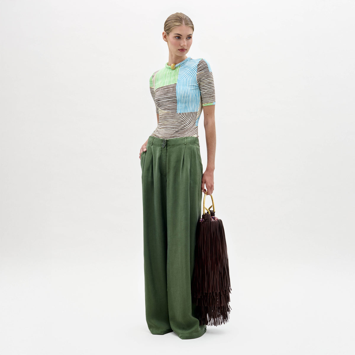 Green High-Waisted Wide-Leg Pants