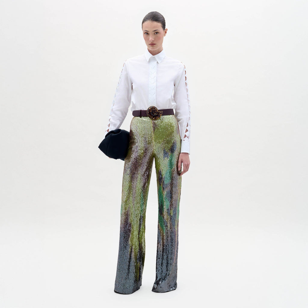 Gradient Sequin High-Waisted Wide-Leg Trousers