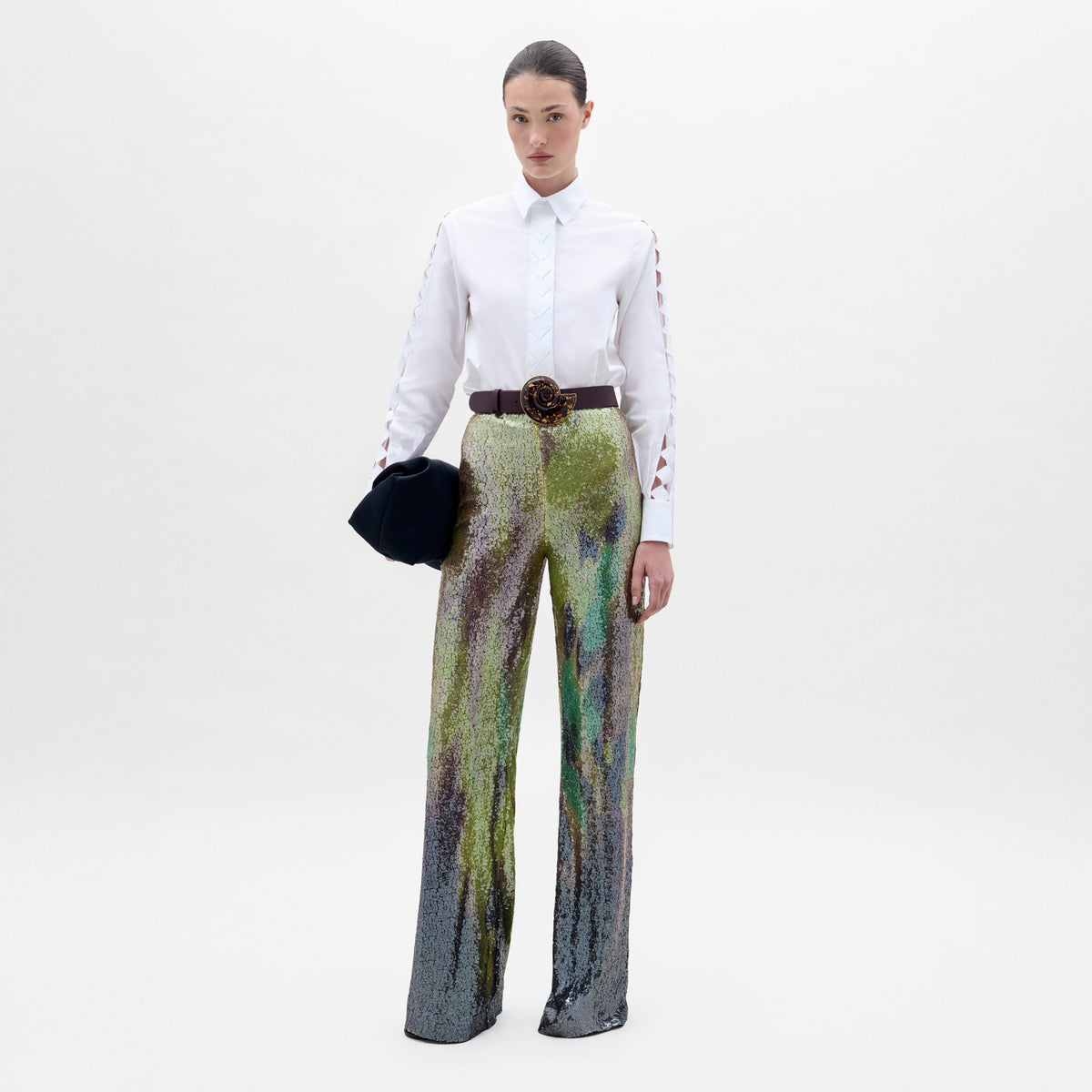 Gradient Sequin High-Waisted Wide-Leg Trousers