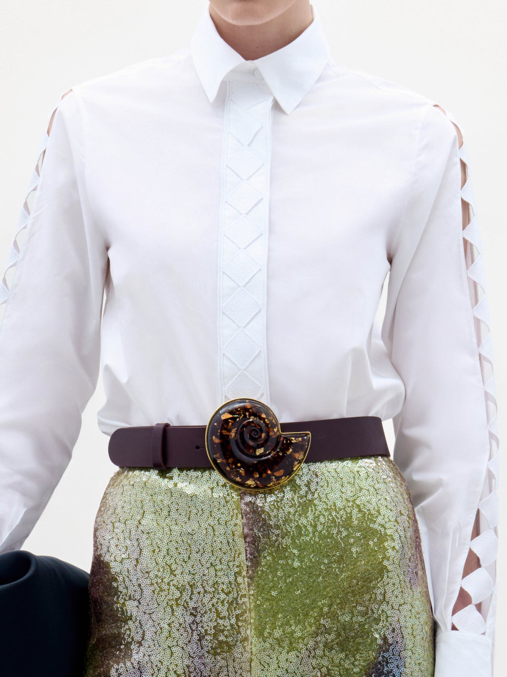 White Geometric Hollow Shirt