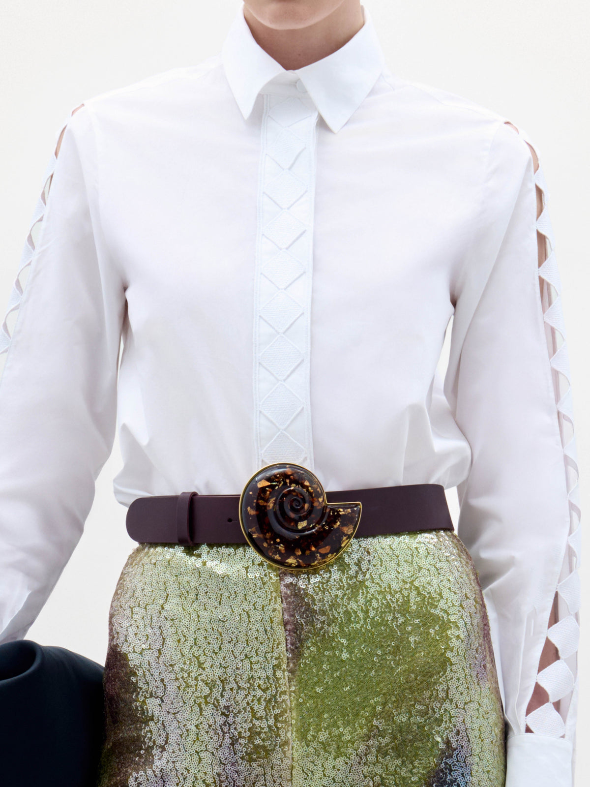 White Geometric Hollow Shirt