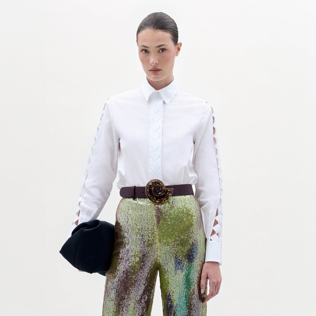 White Geometric Hollow Shirt