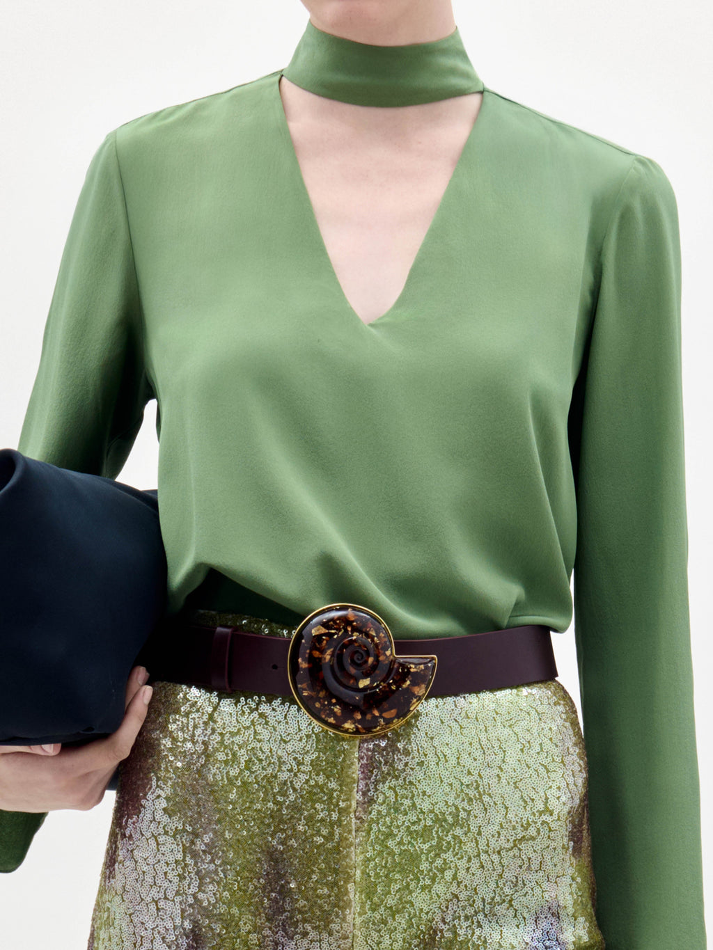 Green V-Neck Long-Sleeve Top