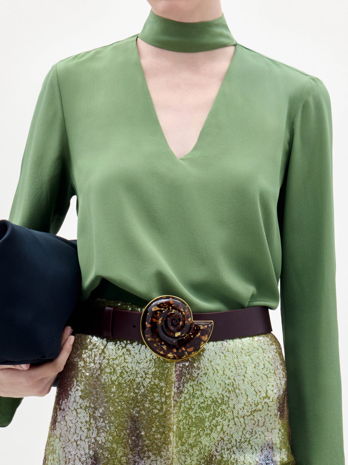 Green V-Neck Long-Sleeve Top