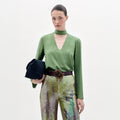Green V-Neck Long-Sleeve Top