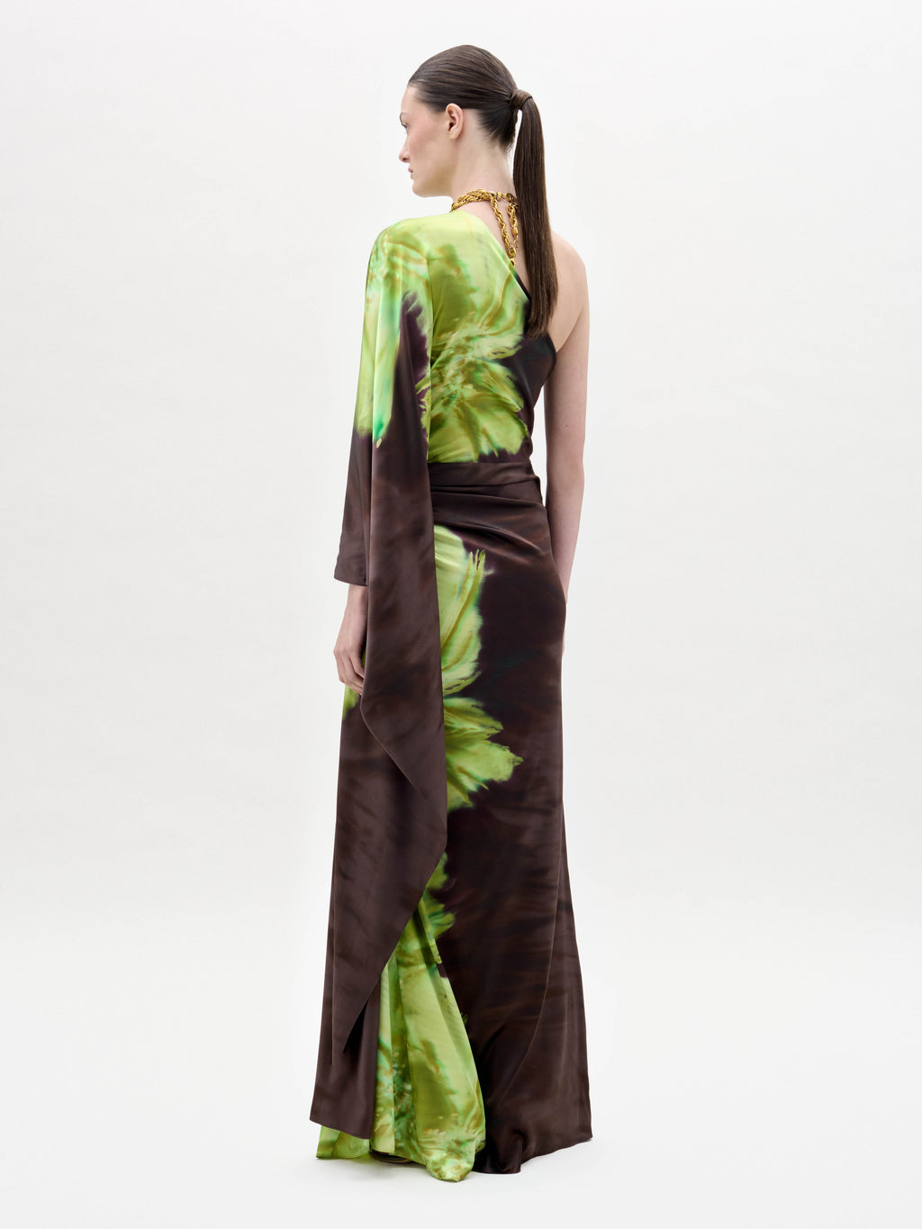 Brown Long-sleeve Pleated Floor-length Gown