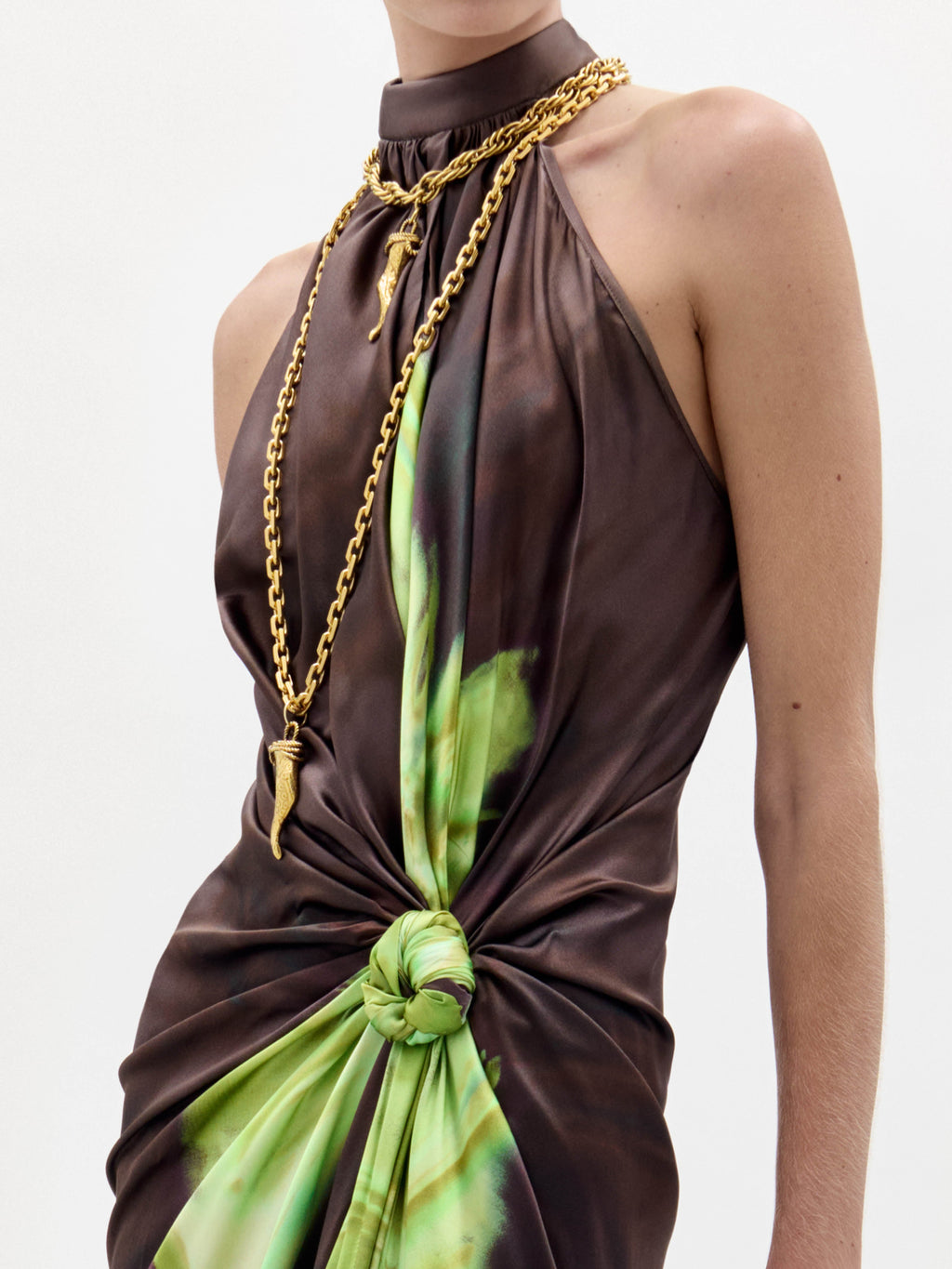 Brown-green Printed Long Gown