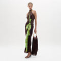 Brown-green Printed Long Gown