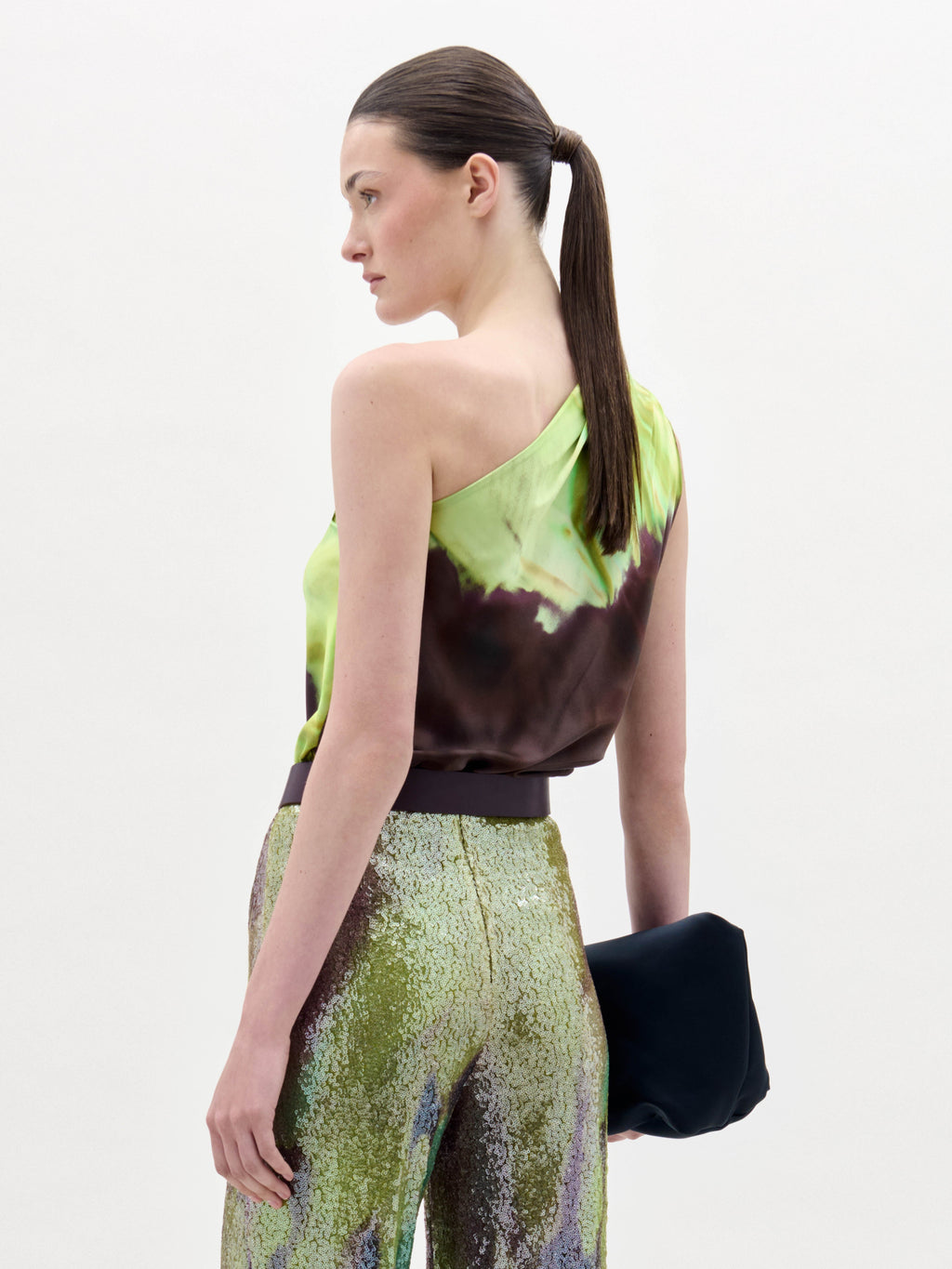 One-shoulder Drape Print Blouse