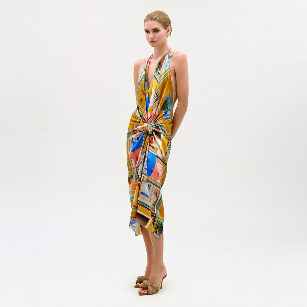 Irregular Halter Print Dress