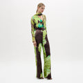Green-Brown Tie-Dye Wide-Leg Jumpsuit
