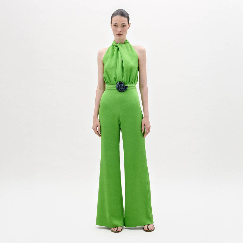 Green Sleeveless Wide-Leg Jumpsuit