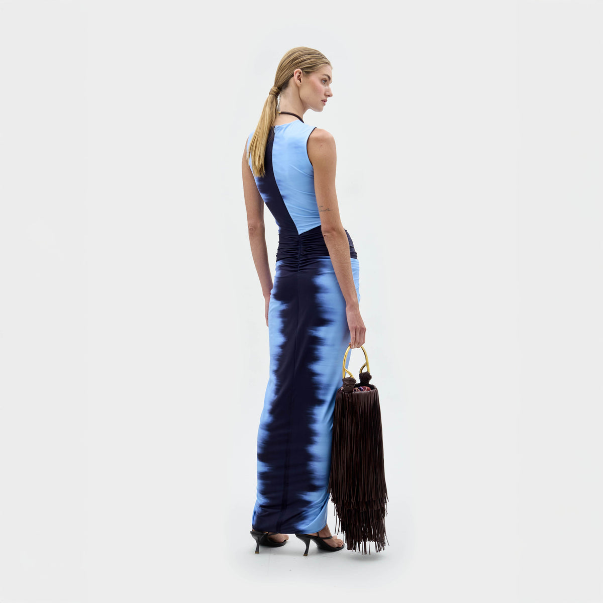 ‌Blue Ombre Ruched Maxi Gown