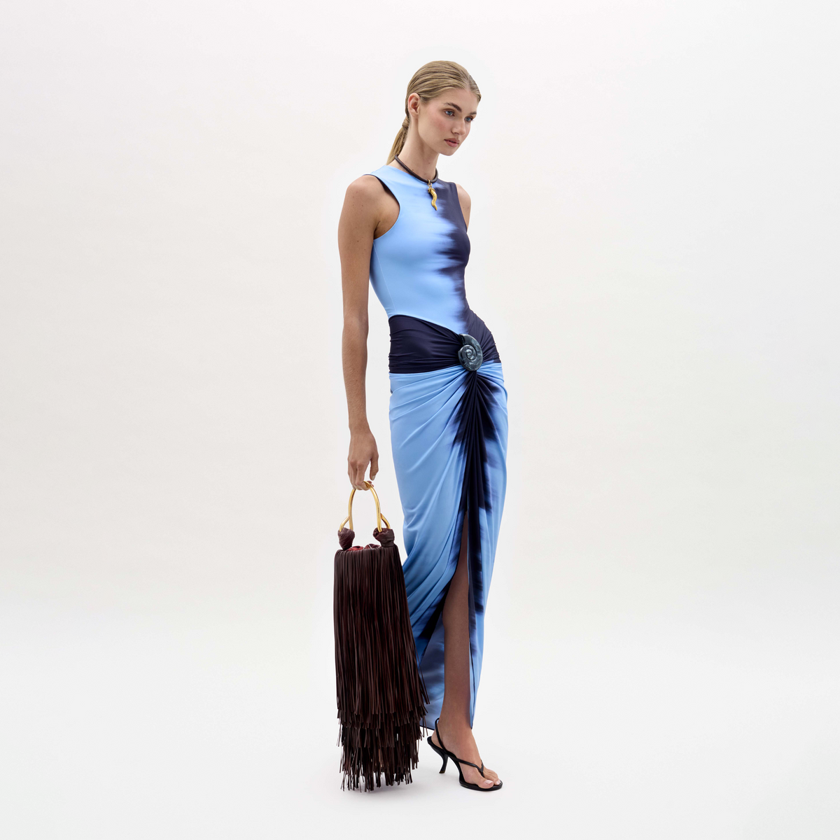 ‌Blue Ombre Ruched Maxi Gown