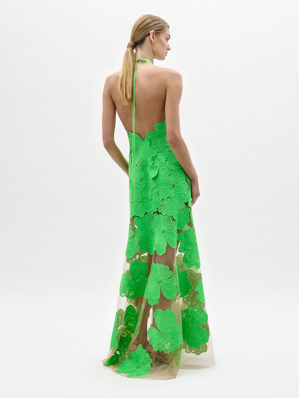 Green Floral Cutout Maxi Gown
