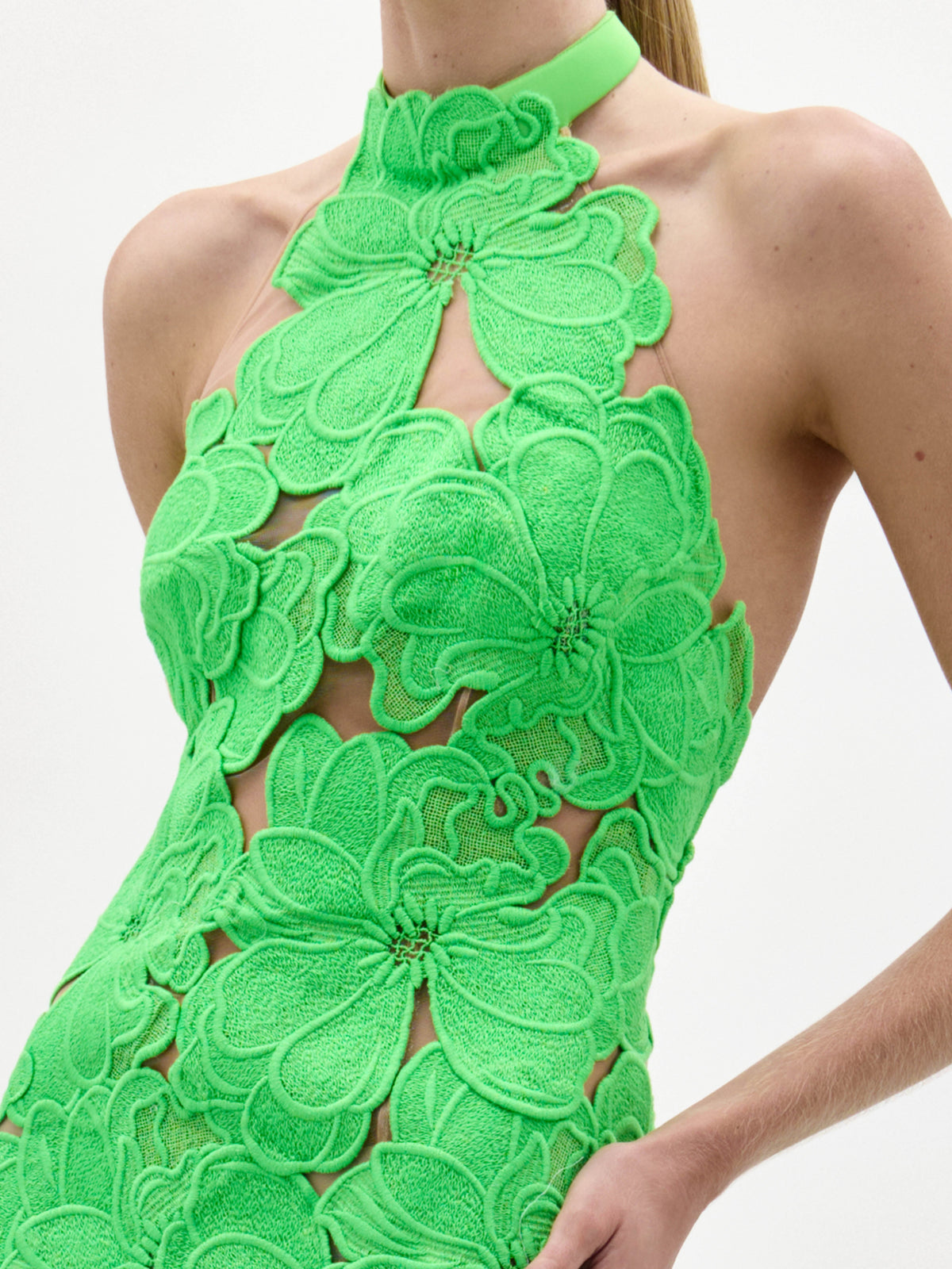 Green Floral Cutout Maxi Gown