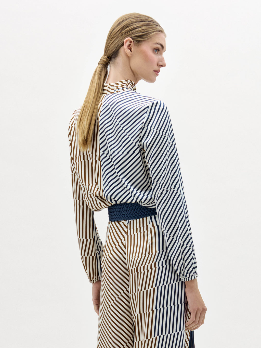 ‌Halterneck Stripe Asymmetric Blouse