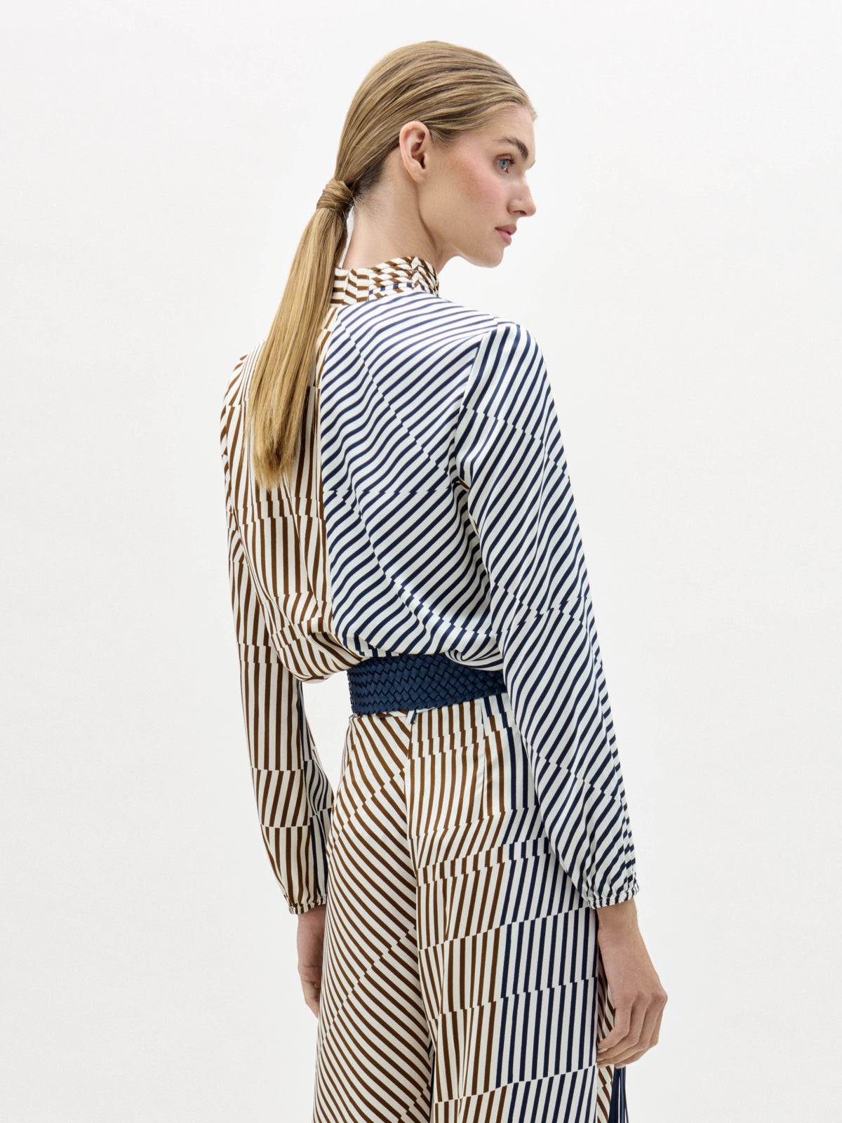 ‌Halterneck Stripe Asymmetric Blouse